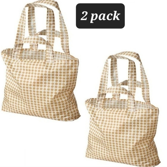 Ikea Skynke shopping tote bag 2 pack Tan Polka Dot Bundle - Picture 1 of 6